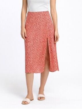Abercrombie & Fitch Coral Pink Floral Side-Slit Midi Skirt